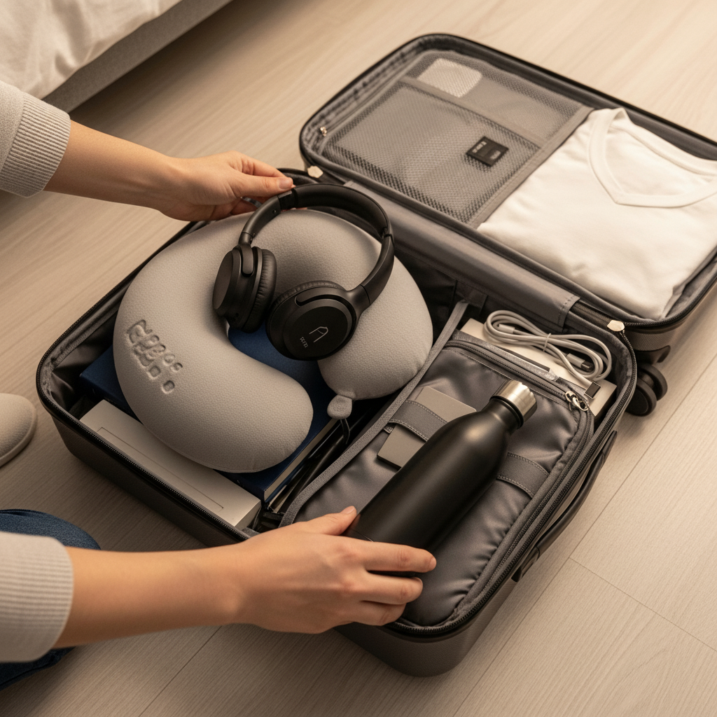 Long-Haul Flight Comfort Items Packed 20-Hour Flight to Turkey requires strategic packing with comfort essentials like a neck pillow and headphones