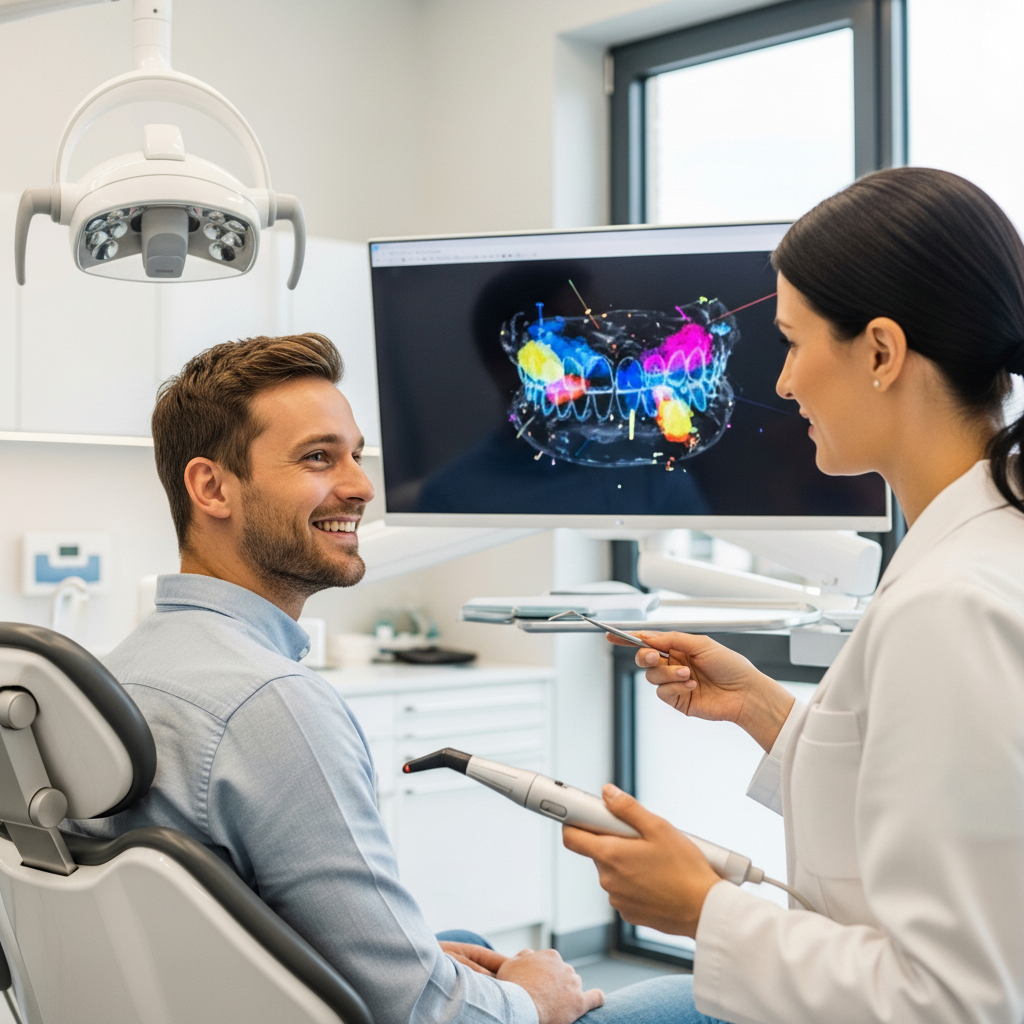 Conception numérique du sourire en clinique dentaire Nouveau Sourire en Australie, planification du traitement dentaire avec consultation et technologie numérique.