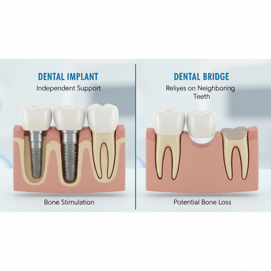 Dental Implant and Bridge Comparison Dental Bridges vs Implants Australia: A visual comparison of how implants and bridges restore missing teeth.
