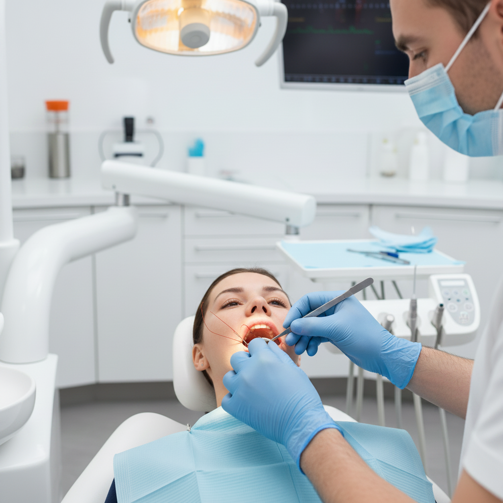 Gum Surgery Australia: A periodontist meticulously performs a procedure on a patient in a modern clinic.