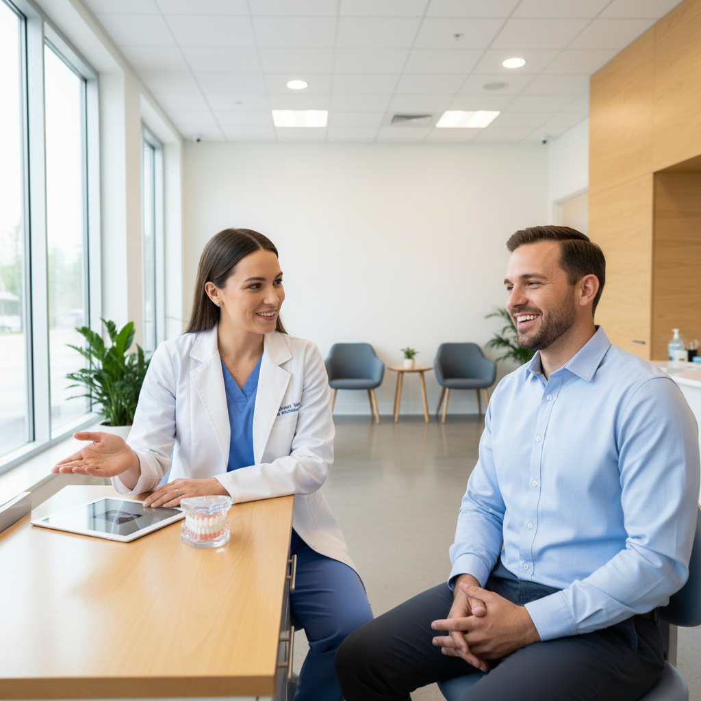 Smile Makeover Cost Australia insights during an initial consultation at a modern dental clinic.