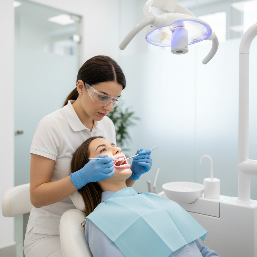 Teeth Whitening Australia: A dental professional performs an in-clinic procedure for a brighter smile.
